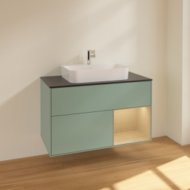 Тумба под раковину Villeroy & Boch Finion 100х50,1 см с подсветкой МДФ оливковый матовый лак/стекло черное матовое F372PCGM