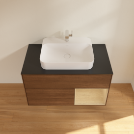 Тумба под раковину Villeroy & Boch Finion 100х50,1 см с подсветкой МДФ шпон грецкого ореха/стекло черное матовое F372PCGN