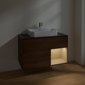 Тумба под раковину Villeroy & Boch Finion 100х50,1 см с подсветкой МДФ шпон грецкого ореха/стекло черное матовое F372PCGN