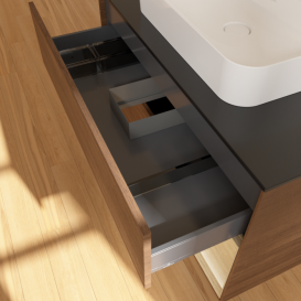 Тумба под раковину Villeroy & Boch Finion 100х50,1 см с подсветкой МДФ шпон грецкого ореха/стекло черное матовое F372PCGN