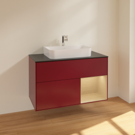 Тумба под раковину Villeroy & Boch Finion 100х50,1 см с подсветкой МДФ пион матовый лак/стекло черное матовое F372PCHB