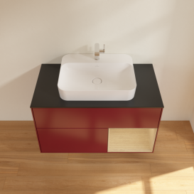 Тумба под раковину Villeroy & Boch Finion 100х50,1 см с подсветкой МДФ пион матовый лак/стекло черное матовое F372PCHB