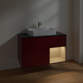 Тумба под раковину Villeroy & Boch Finion 100х50,1 см с подсветкой МДФ пион матовый лак/стекло черное матовое F372PCHB