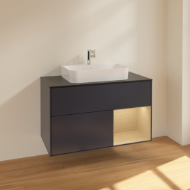 Тумба под раковину Villeroy & Boch Finion 100х50,1 см с подсветкой МДФ темно-синий матовый лак/стекло черное матовое F372PCHG