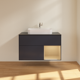 Тумба под раковину Villeroy & Boch Finion 100х50,1 см с подсветкой МДФ темно-синий матовый лак/стекло черное матовое F372PCHG