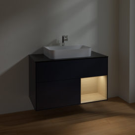 Тумба под раковину Villeroy & Boch Finion 100х50,1 см с подсветкой МДФ темно-синий матовый лак/стекло черное матовое F372PCHG