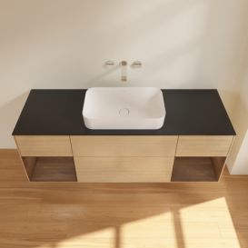 Тумба под раковину Villeroy & Boch Finion 160х50,1 см с подсветкой МДФ шпон дуба/стекло черное матовое F742GNPC