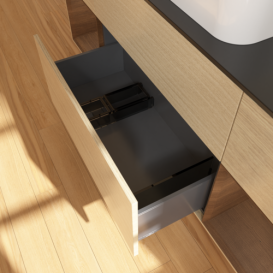 Тумба под раковину Villeroy & Boch Finion 160х50,1 см с подсветкой МДФ шпон дуба/стекло черное матовое F742GNPC