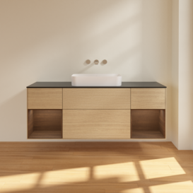 Тумба под раковину Villeroy & Boch Finion 160х50,1 см с подсветкой МДФ шпон дуба/стекло черное матовое F742GNPC