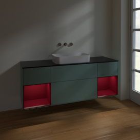 Тумба под раковину Villeroy & Boch Finion 160х50,1 см с подсветкой МДФ оливковый матовый лак/стекло черное матовое F742HBGM