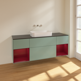 Тумба под раковину Villeroy & Boch Finion 160х50,1 см с подсветкой МДФ оливковый матовый лак/стекло черное матовое F742HBGM