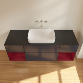 Тумба под раковину Villeroy & Boch Finion 160х50,1 см с подсветкой МДФ темно-синий матовый лак/стекло черное матовое F742HBHG