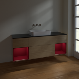 Тумба под раковину Villeroy & Boch Finion 160х50,1 см с подсветкой МДФ шпон дуба/стекло черное матовое F742HBPC