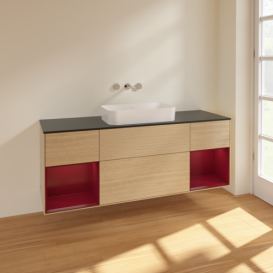 Тумба под раковину Villeroy & Boch Finion 160х50,1 см с подсветкой МДФ шпон дуба/стекло черное матовое F742HBPC