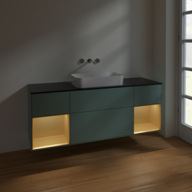 Тумба под раковину Villeroy & Boch Finion 160х50,1 см с подсветкой МДФ оливковый матовый лак/стекло черное матовое F742HFGM