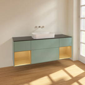 Тумба под раковину Villeroy & Boch Finion 160х50,1 см с подсветкой МДФ оливковый матовый лак/стекло черное матовое F742HFGM