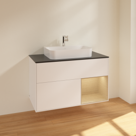 Тумба под раковину Villeroy & Boch Finion 100х50,1 см с подсветкой МДФ белый матовый лак/стекло черное матовое F372PCMT