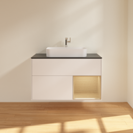 Тумба под раковину Villeroy & Boch Finion 100х50,1 см с подсветкой МДФ белый матовый лак/стекло черное матовое F372PCMT