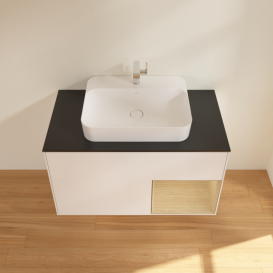 Тумба под раковину Villeroy & Boch Finion 100х50,1 см с подсветкой МДФ белый матовый лак/стекло черное матовое F372PCMT