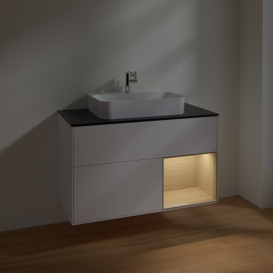 Тумба под раковину Villeroy & Boch Finion 100х50,1 см с подсветкой МДФ белый матовый лак/стекло черное матовое F372PCMT