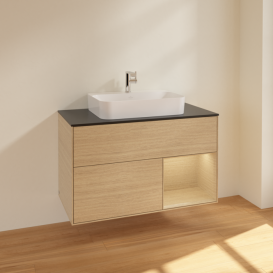 Тумба под раковину Villeroy & Boch Finion 100х50,1 см с подсветкой МДФ шпон дуба/стекло черное матовое F372PCPC