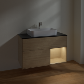 Тумба под раковину Villeroy & Boch Finion 100х50,1 см с подсветкой МДФ шпон дуба/стекло черное матовое F372PCPC