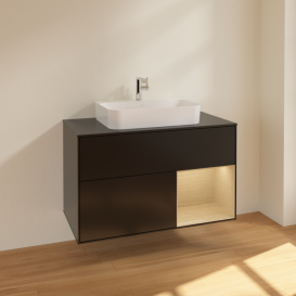 Тумба под раковину Villeroy & Boch Finion 100х50,1 см с подсветкой МДФ черный матовый лак/стекло черное матовое F372PCPD