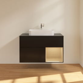 Тумба под раковину Villeroy & Boch Finion 100х50,1 см с подсветкой МДФ черный матовый лак/стекло черное матовое F372PCPD