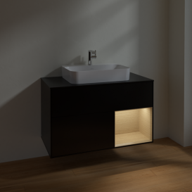 Тумба под раковину Villeroy & Boch Finion 100х50,1 см с подсветкой МДФ черный матовый лак/стекло черное матовое F372PCPD