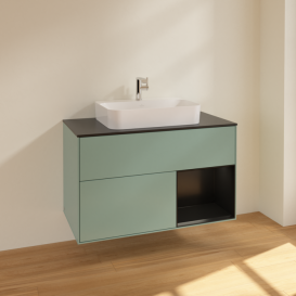 Тумба под раковину Villeroy & Boch Finion 100х50,1 см с подсветкой МДФ оливковый матовый лак/стекло черное матовое F372PDGM