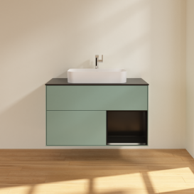 Тумба под раковину Villeroy & Boch Finion 100х50,1 см с подсветкой МДФ оливковый матовый лак/стекло черное матовое F372PDGM