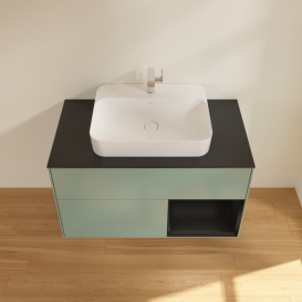 Тумба под раковину Villeroy & Boch Finion 100х50,1 см с подсветкой МДФ оливковый матовый лак/стекло черное матовое F372PDGM