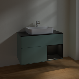 Тумба под раковину Villeroy & Boch Finion 100х50,1 см с подсветкой МДФ оливковый матовый лак/стекло черное матовое F372PDGM