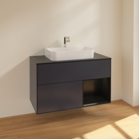 Тумба под раковину Villeroy & Boch Finion 100х50,1 см с подсветкой МДФ темно-синий матовый лак/стекло черное матовое F372PDHG