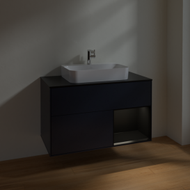 Тумба под раковину Villeroy & Boch Finion 100х50,1 см с подсветкой МДФ темно-синий матовый лак/стекло черное матовое F372PDHG