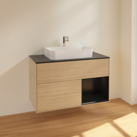 Тумба под раковину Villeroy & Boch Finion 100х50,1 см с подсветкой МДФ шпон дуба/стекло черное матовое F372PDPC