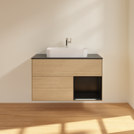 Тумба под раковину Villeroy & Boch Finion 100х50,1 см с подсветкой МДФ шпон дуба/стекло черное матовое F372PDPC