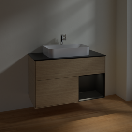 Тумба под раковину Villeroy & Boch Finion 100х50,1 см с подсветкой МДФ шпон дуба/стекло черное матовое F372PDPC