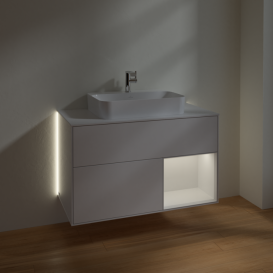 Тумба под раковину Villeroy & Boch Finion 100х50,1 см с подсветкой МДФ глянцевый белый лак/стекло белое матовое G371GFGF