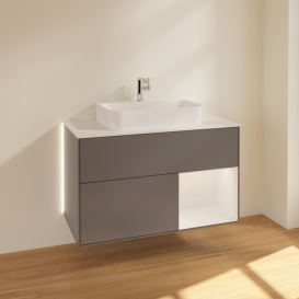 Тумба под раковину Villeroy & Boch Finion 100х50,1 см с подсветкой МДФ антрацит матовый лак/стекло белое матовое G371GFGK