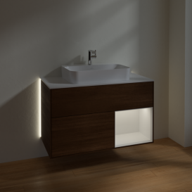 Тумба под раковину Villeroy & Boch Finion 100х50,1 см с подсветкой МДФ шпон грецкого ореха/стекло белое матовое G371GFGN