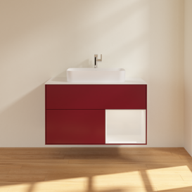 Тумба под раковину Villeroy & Boch Finion 100х50,1 см с подсветкой МДФ пион матовый лак/стекло белое матовое G371GFHB