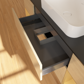 Тумба под раковину Villeroy & Boch Finion 160х50,1 см с подсветкой МДФ шпон дуба/стекло черное матовое F742HFPC