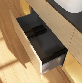 Тумба под раковину Villeroy & Boch Finion 160х50,1 см с подсветкой МДФ шпон дуба/стекло черное матовое F742HFPC