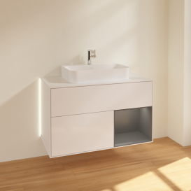 Тумба под раковину Villeroy & Boch Finion 100х50,1 см с подсветкой МДФ глянцевый белый лак/стекло белое матовое G371GKGF