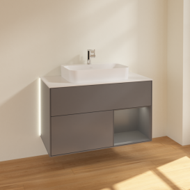 Тумба под раковину Villeroy & Boch Finion 100х50,1 см с подсветкой МДФ антрацит матовый лак/стекло белое матовое G371GKGK