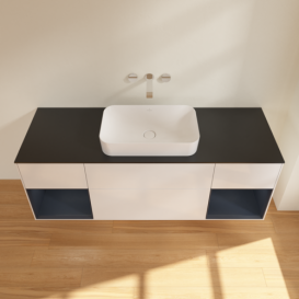 Тумба под раковину Villeroy & Boch Finion 160х50,1 см с подсветкой МДФ глянцевый белый лак/стекло черное матовое F742HGGF