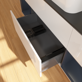 Тумба под раковину Villeroy & Boch Finion 160х50,1 см с подсветкой МДФ глянцевый белый лак/стекло черное матовое F742HGGF