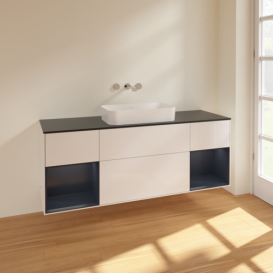 Тумба под раковину Villeroy & Boch Finion 160х50,1 см с подсветкой МДФ глянцевый белый лак/стекло черное матовое F742HGGF