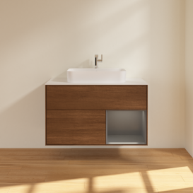 Тумба под раковину Villeroy & Boch Finion 100х50,1 см с подсветкой МДФ шпон грецкого ореха/стекло белое матовое G371GKGN